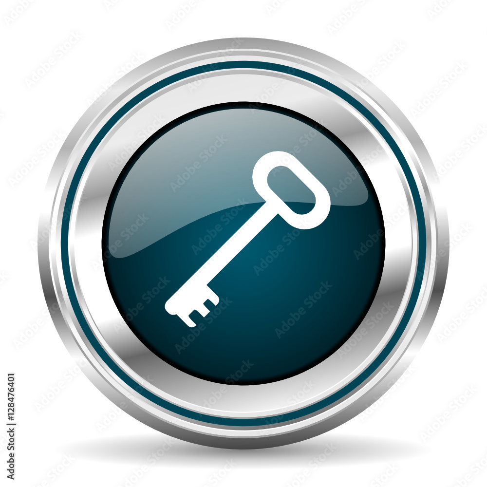 Fototapete key vector icon. chrome border round web button. silver metallic pushbutton.