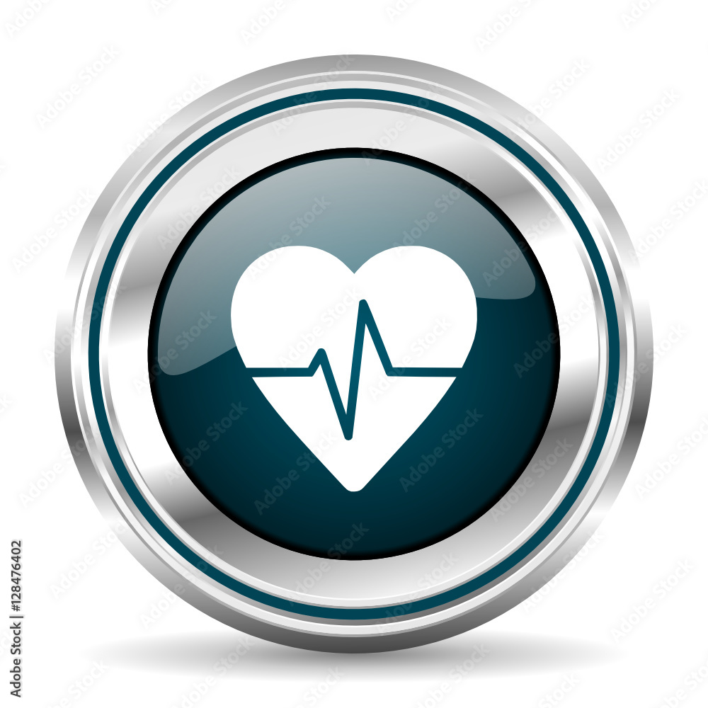 Aufkleber Pulse vector icon. Chrome border round web button. Silver metallic pushbutton.