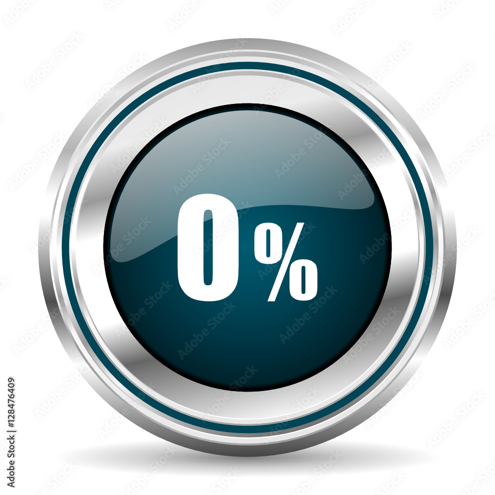 Poster 0 percent vector icon. Chrome border round web button. Silver metallic pushbutton.