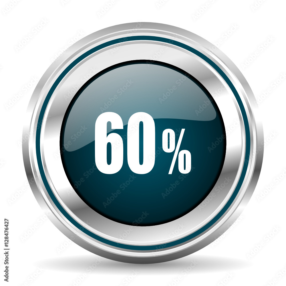 Poster 60 percent vector icon. Chrome border round web button. Silver metallic pushbutton.