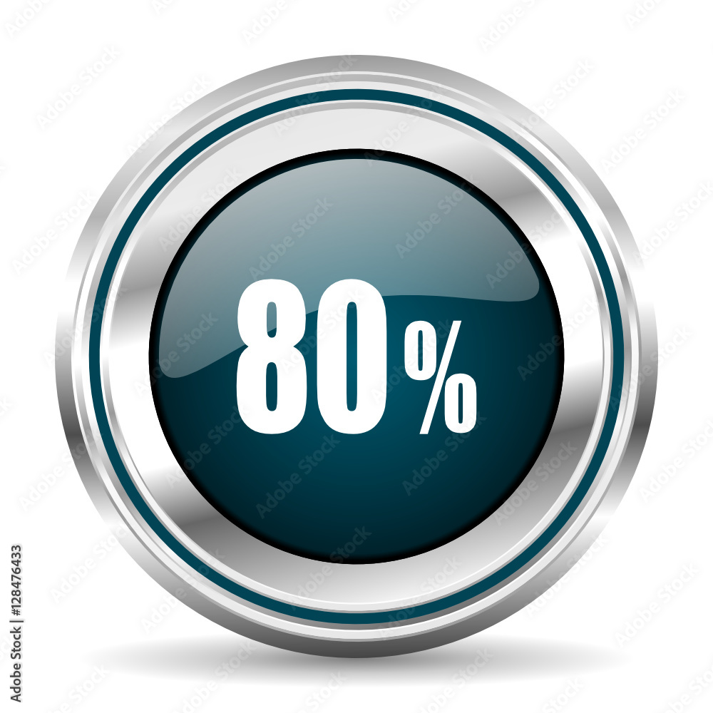 Aufkleber 80 percent vector icon. Chrome border round web button. Silver metallic pushbutton.
