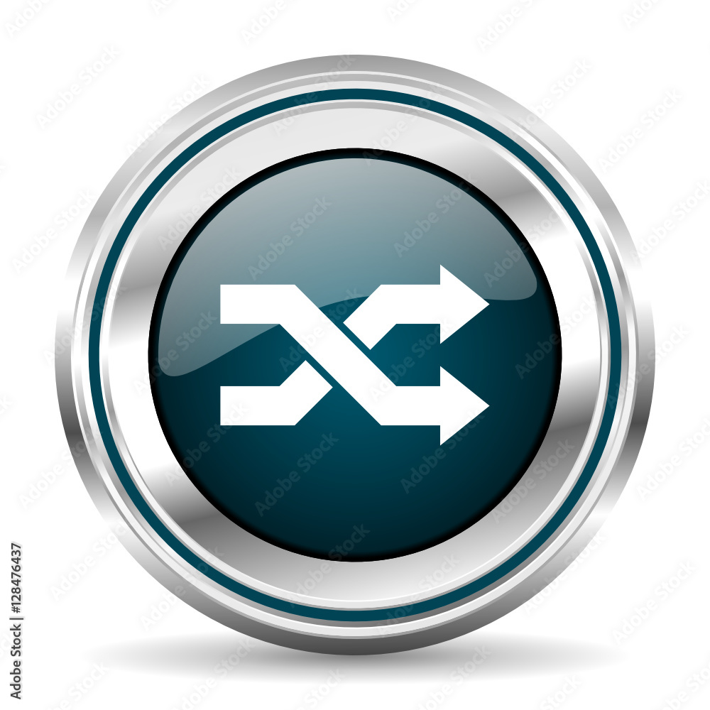 Poster Aleatory vector icon. Chrome border round web button. Silver metallic pushbutton.
