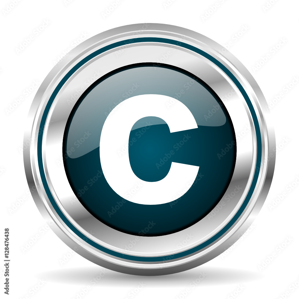 Aufkleber Copyright vector icon. Chrome border round web button. Silver metallic pushbutton.
