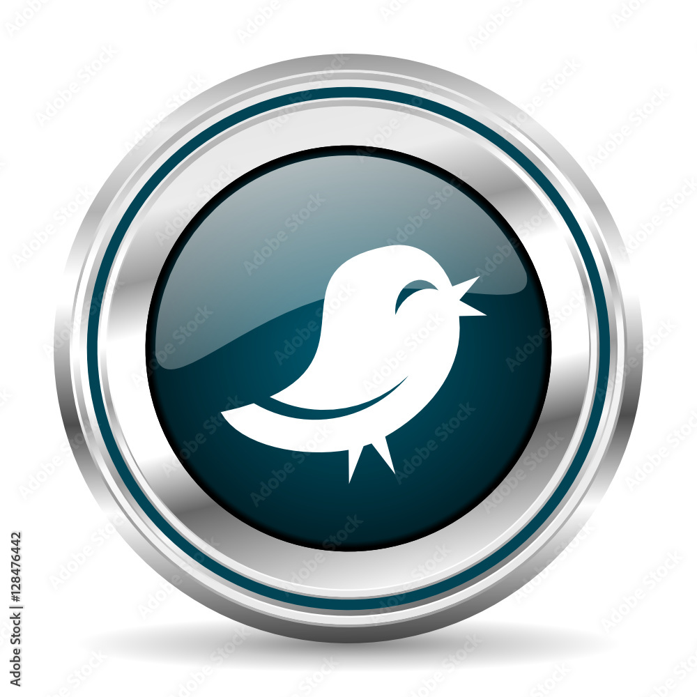 Poster Twitter vector icon. Chrome border round web button. Silver metallic pushbutton.