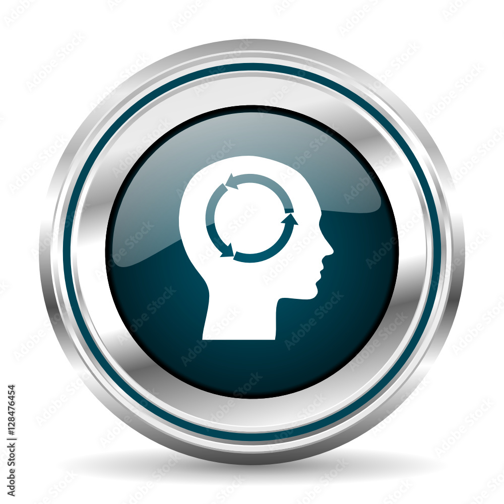 Poster Head vector icon. Chrome border round web button. Silver metallic pushbutton.
