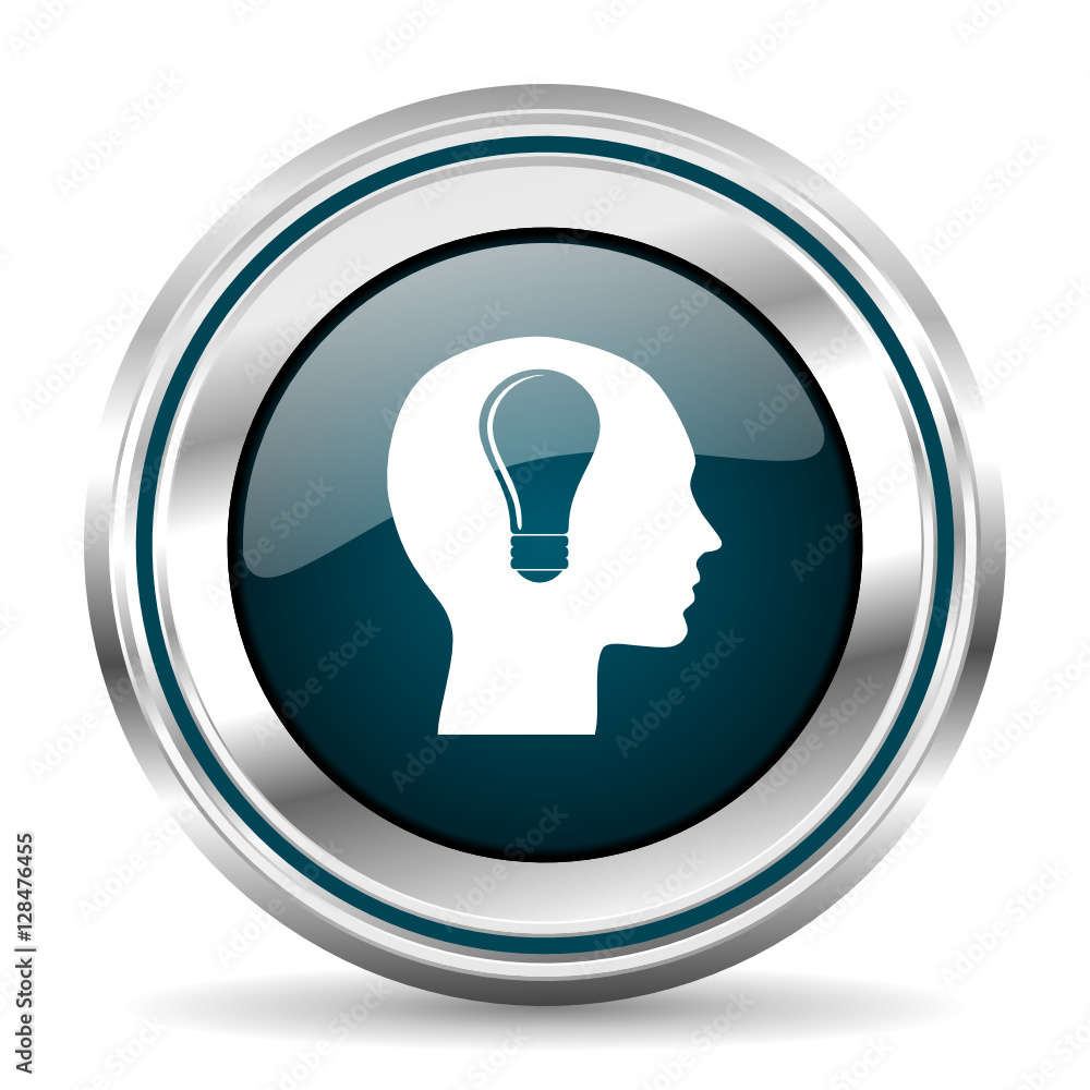 Aufkleber Head vector icon. Chrome border round web button. Silver metallic pushbutton.