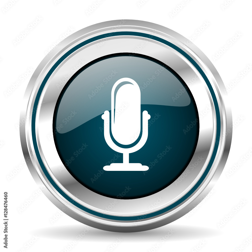 Poster microphone vector icon. chrome border round web button. silver metallic pushbutton.