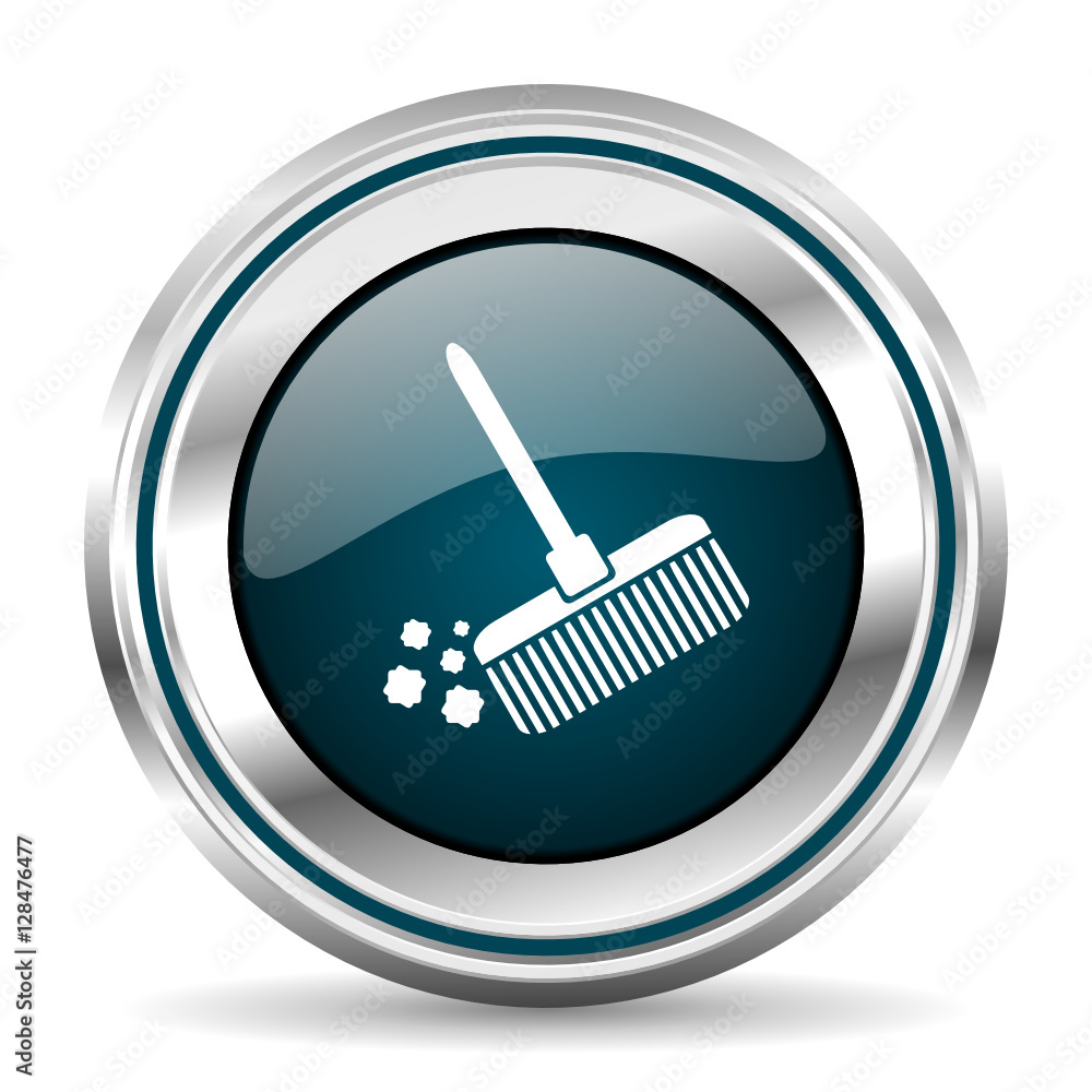Leinwandbilder broom vector icon. chrome border round web button. silver metallic pushbutton.