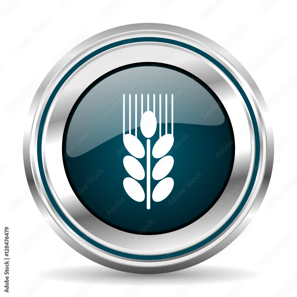 Poster Grain vector icon. Chrome border round web button. Silver metallic pushbutton.