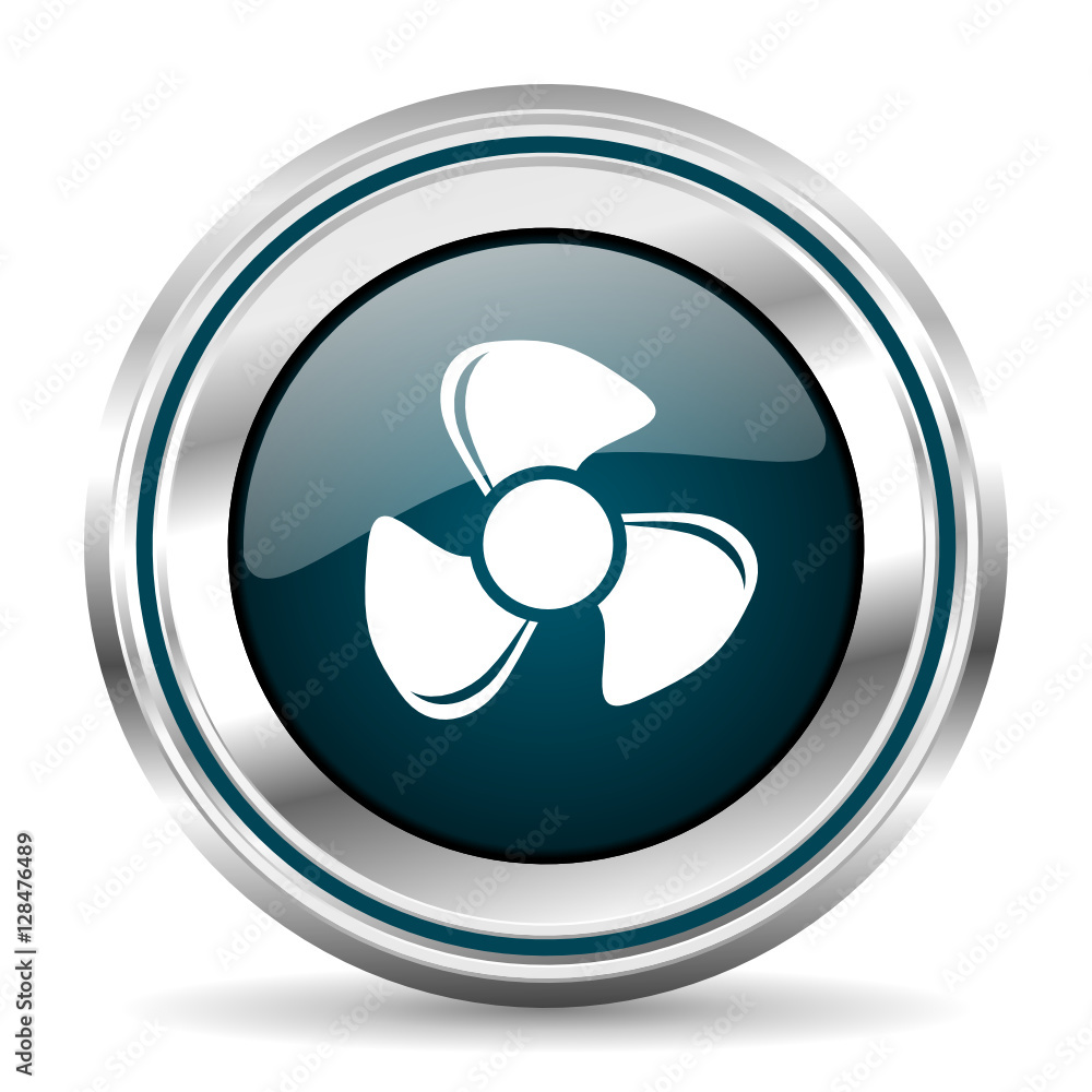 Leinwandbilder fan vector icon. chrome border round web button. silver metallic pushbutton.