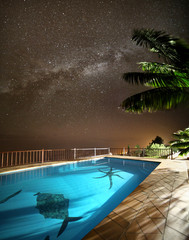Tropical destination with Pool at night