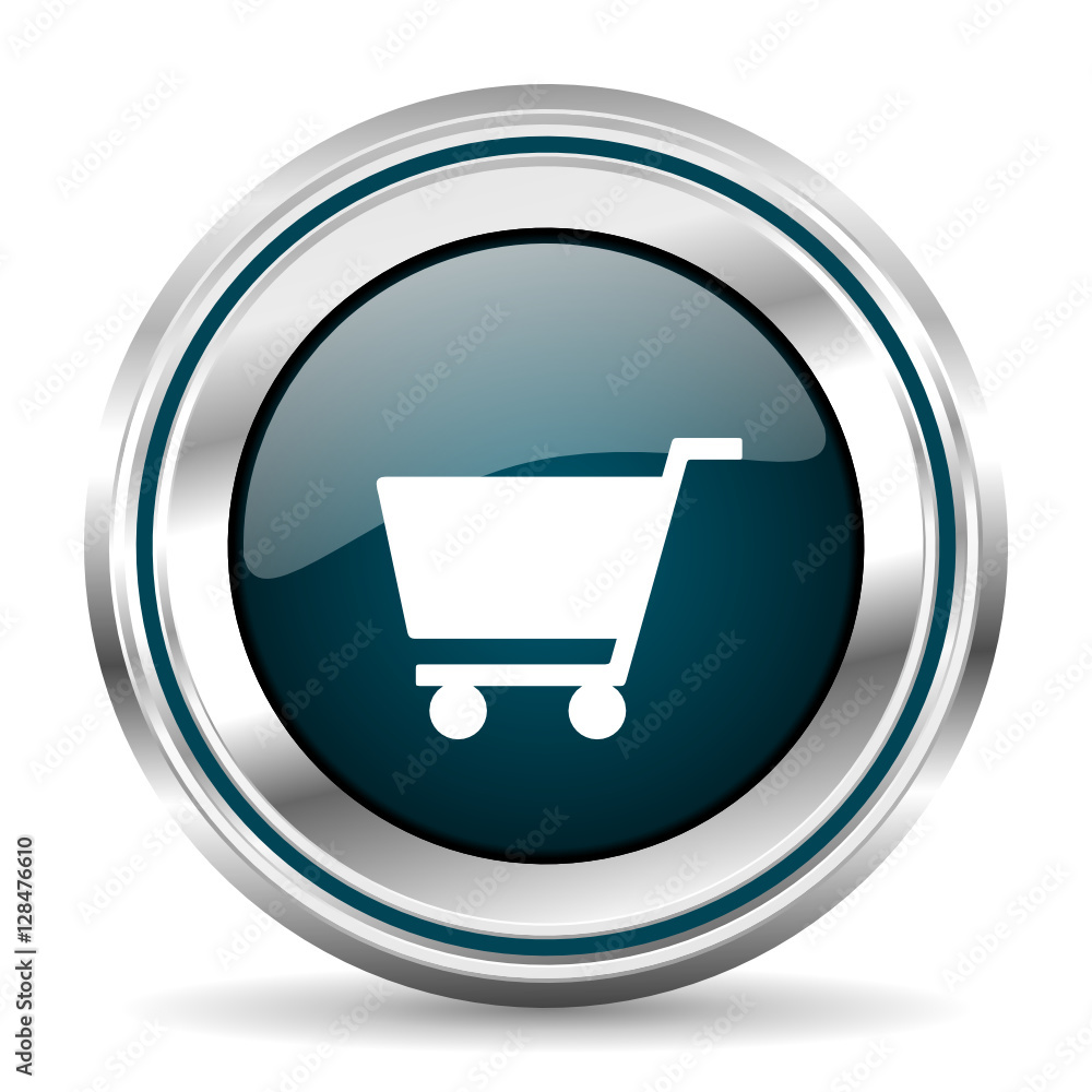 Leinwandbilder shopping cart vector icon. chrome border round web button. silver metallic pushbutton.