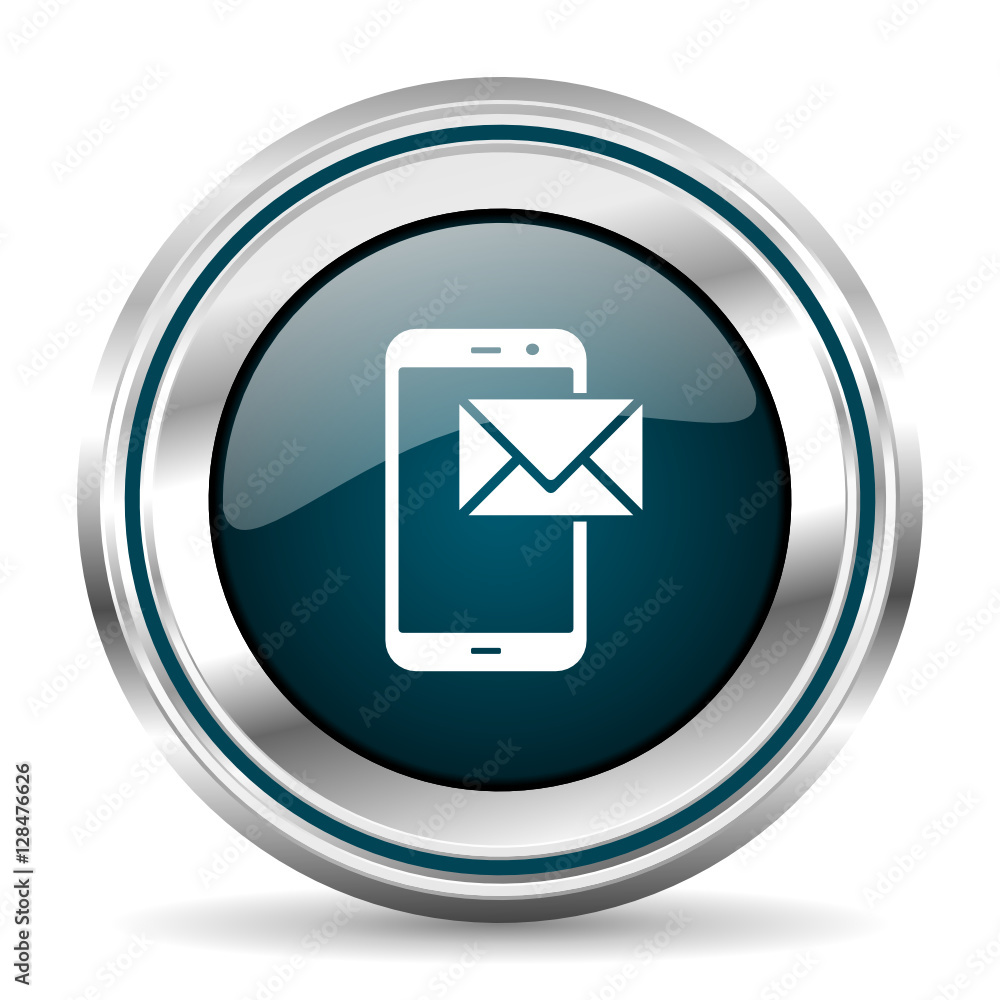 Poster Mail vector icon. Chrome border round web button. Silver metallic pushbutton.