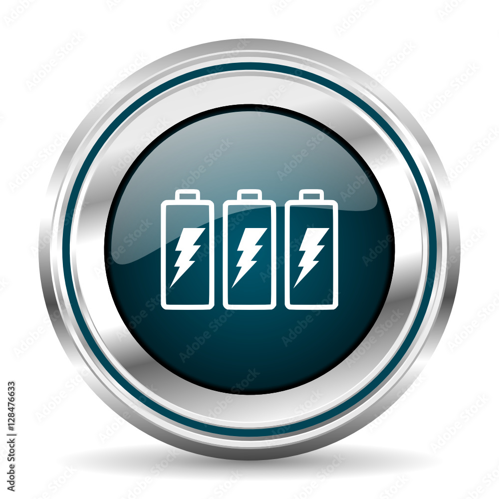 Fototapete battery vector icon. chrome border round web button. silver metallic pushbutton.