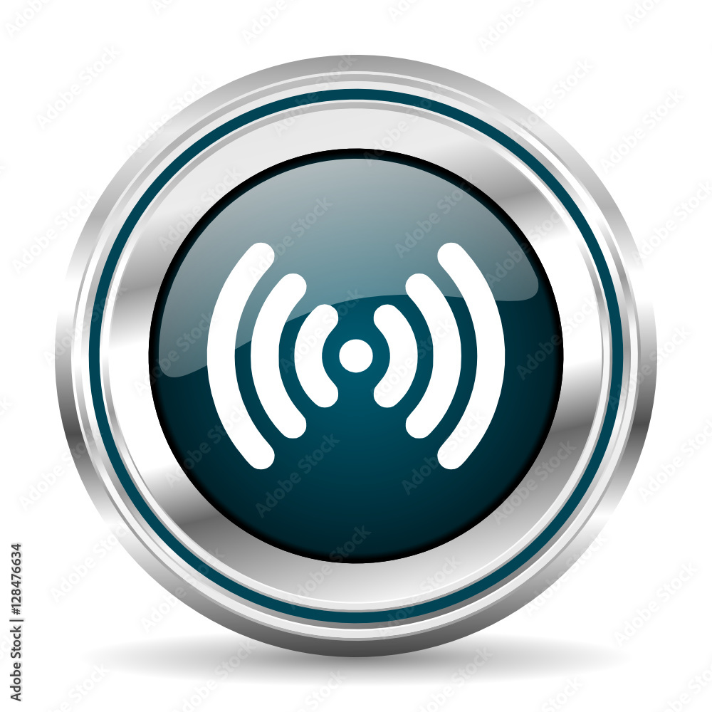 Poster Wi fi vector icon. Chrome border round web button. Silver metallic pushbutton.