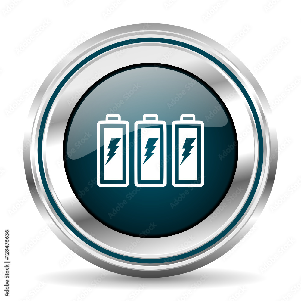 Aufkleber Battery vector icon. Chrome border round web button. Silver metallic pushbutton.