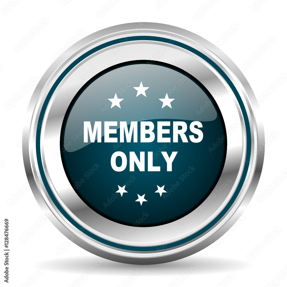 Aufkleber Members only vector icon. Chrome border round web button. Silver metallic pushbutton.