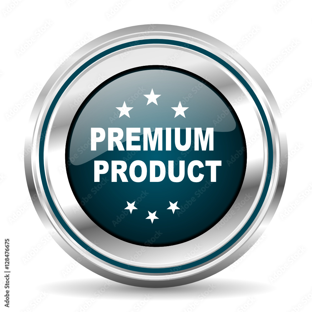 Aufkleber Premium product vector icon. Chrome border round web button. Silver metallic pushbutton.