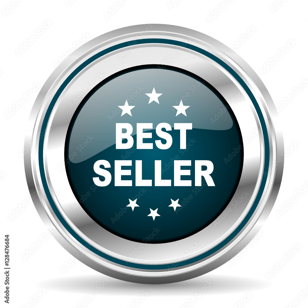 Aufkleber Best seller vector icon. Chrome border round web button. Silver metallic pushbutton.
