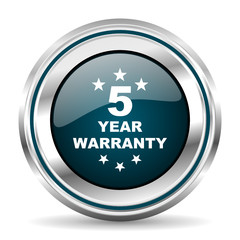 5 year warranty vector icon. Chrome border round web button. Silver metallic pushbutton.