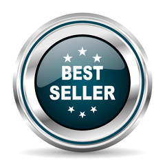 Best seller vector icon. Chrome border round web button. Silver metallic pushbutton.