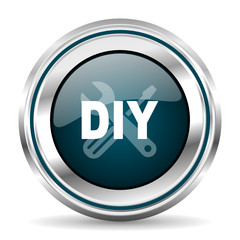 DIY vector icon. Chrome border round web button. Silver metallic pushbutton.