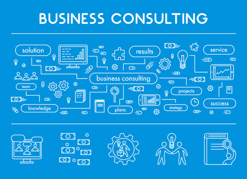Line concept web banner business consulting