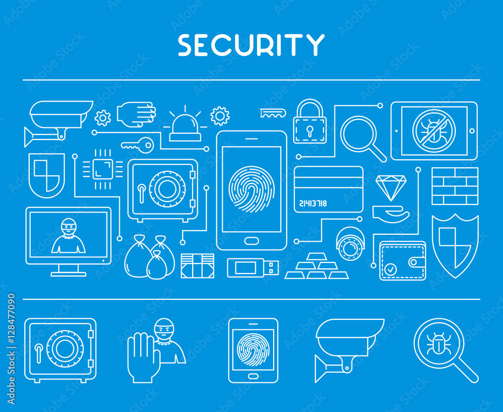 Poster line design concept web banner for internet security.