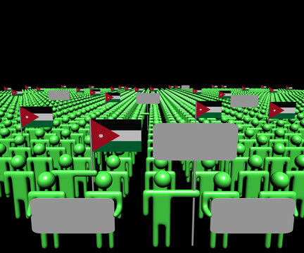 Crowd of people with signs and Jordanian flags illustration