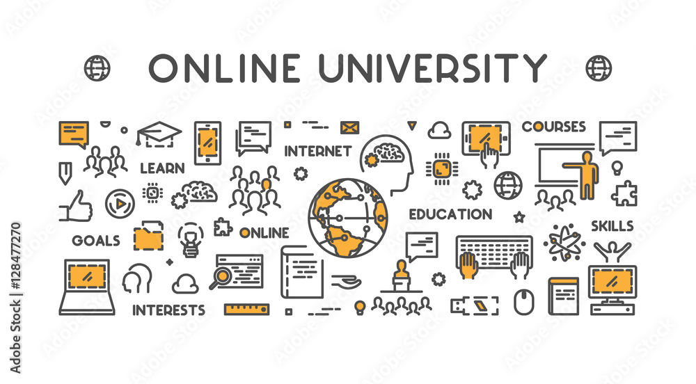 Poster vector line web concept for online university.