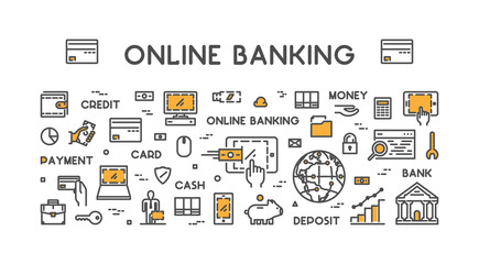 Vector line web concept for online banking.