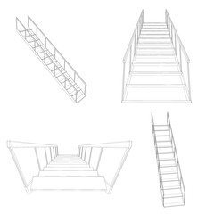 Stairs set. 3d Vector outline illustration.