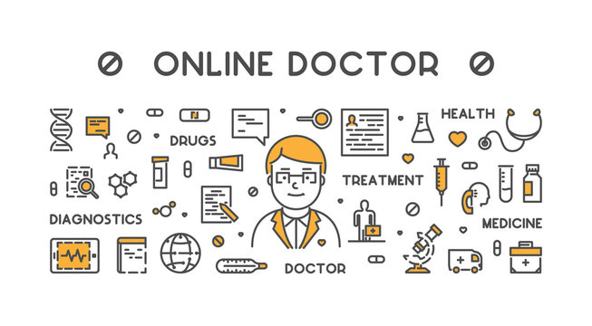 Vector line web concept online doctor.