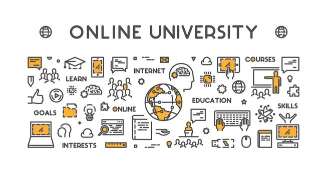 Vector line web concept for online university.