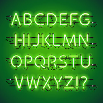 Glowing Neon Lime Green Alphabet