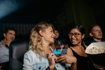 Group of people watching movie together