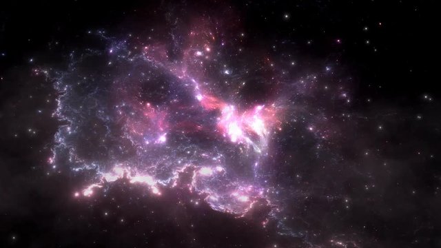 Space flight through nebula. Space travel. Space animation background with purple nebula, many stars for different projects