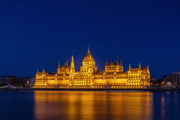 Illuminated Hungarian Parliament on the Danube