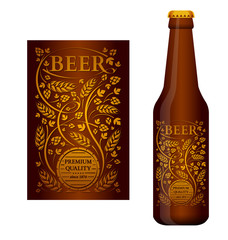 Vector beer label with floral ornament of hops and malt - 128478493