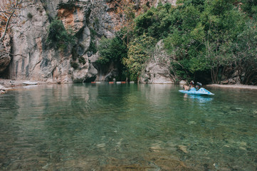 Lonely kayak in the canyon Goynuk