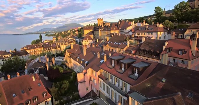 Aerial view of Neuchatel with a beautiful sunny day, Switzerland