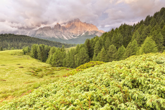 Dawn of Sesto Dolomites, Malga Nemes, South Tyrol, Italy