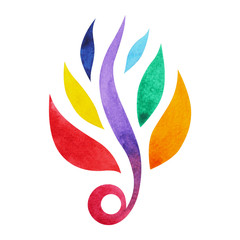 7 color of chakra symbol concept, flower floral, watercolor painting hand drawn