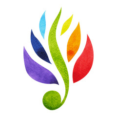 7 color of chakra symbol concept, flower floral, watercolor painting hand drawn