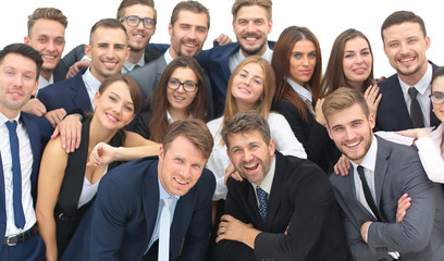 Group of happy young business people in a meeting at office