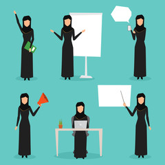 Set of business arab woman character with hijab. people character vector.