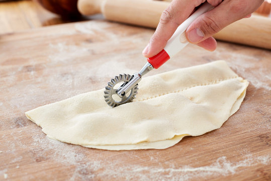 Making handmade ravioli pasta