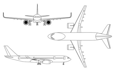 Airplane, linear icon set on a white background  isolated vector illustration