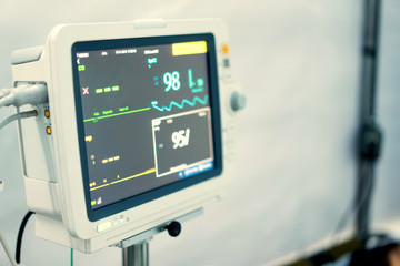 Blood pressure monitor in a field hospital.