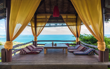 Dining seats with a beautiful sea view.